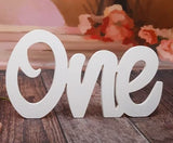 Cursive 'One' in Wood with stand