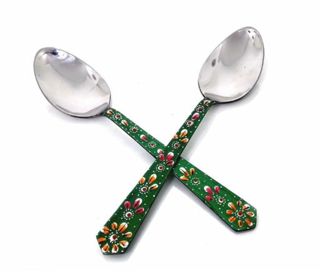 Hand Painted Meena Spoons Green